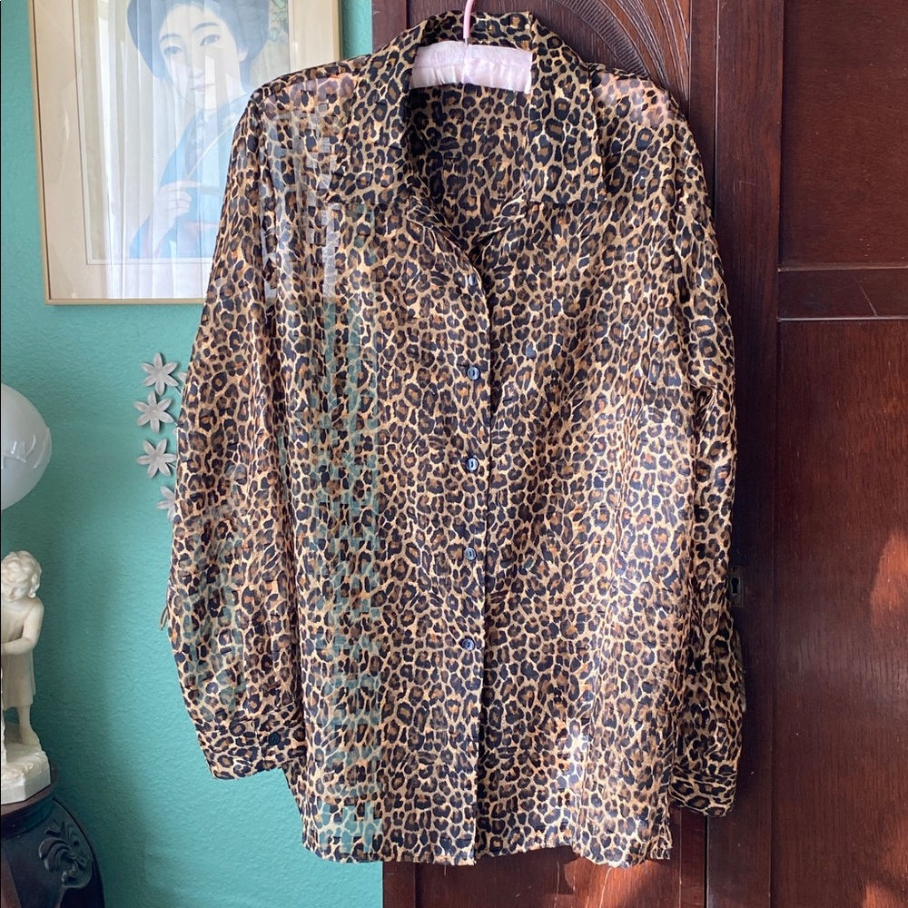 Notations Animal Print Sheer Blouse
